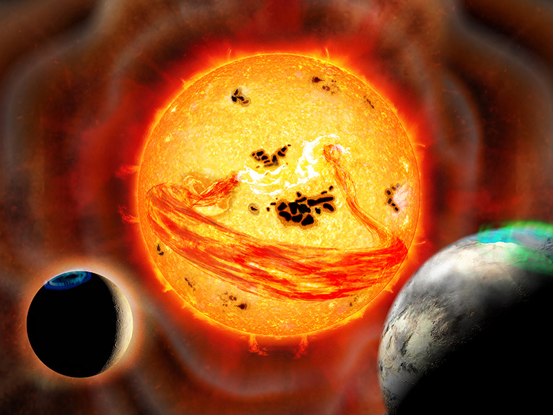 若い太陽型星「りゅう座EK 星」の想像図